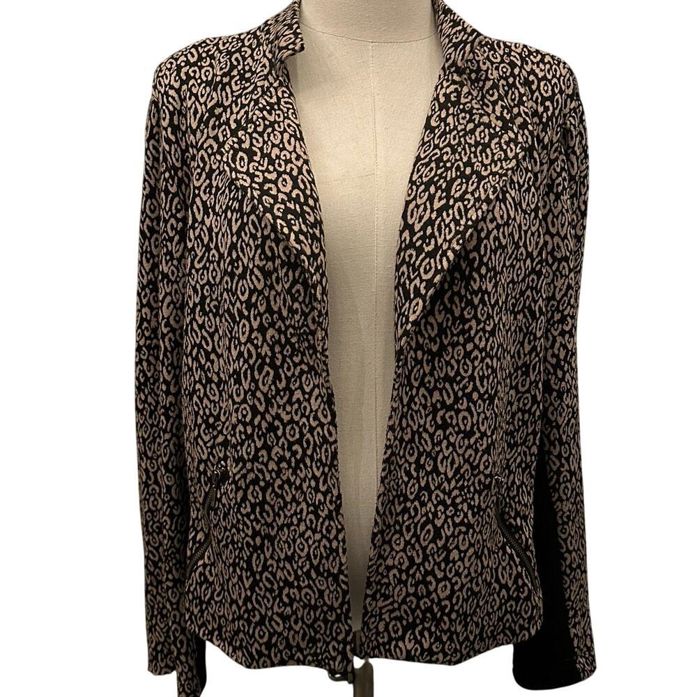 Chico's Brown/Black Animal Print Open, Motor, Lined Jacket- 3(L)